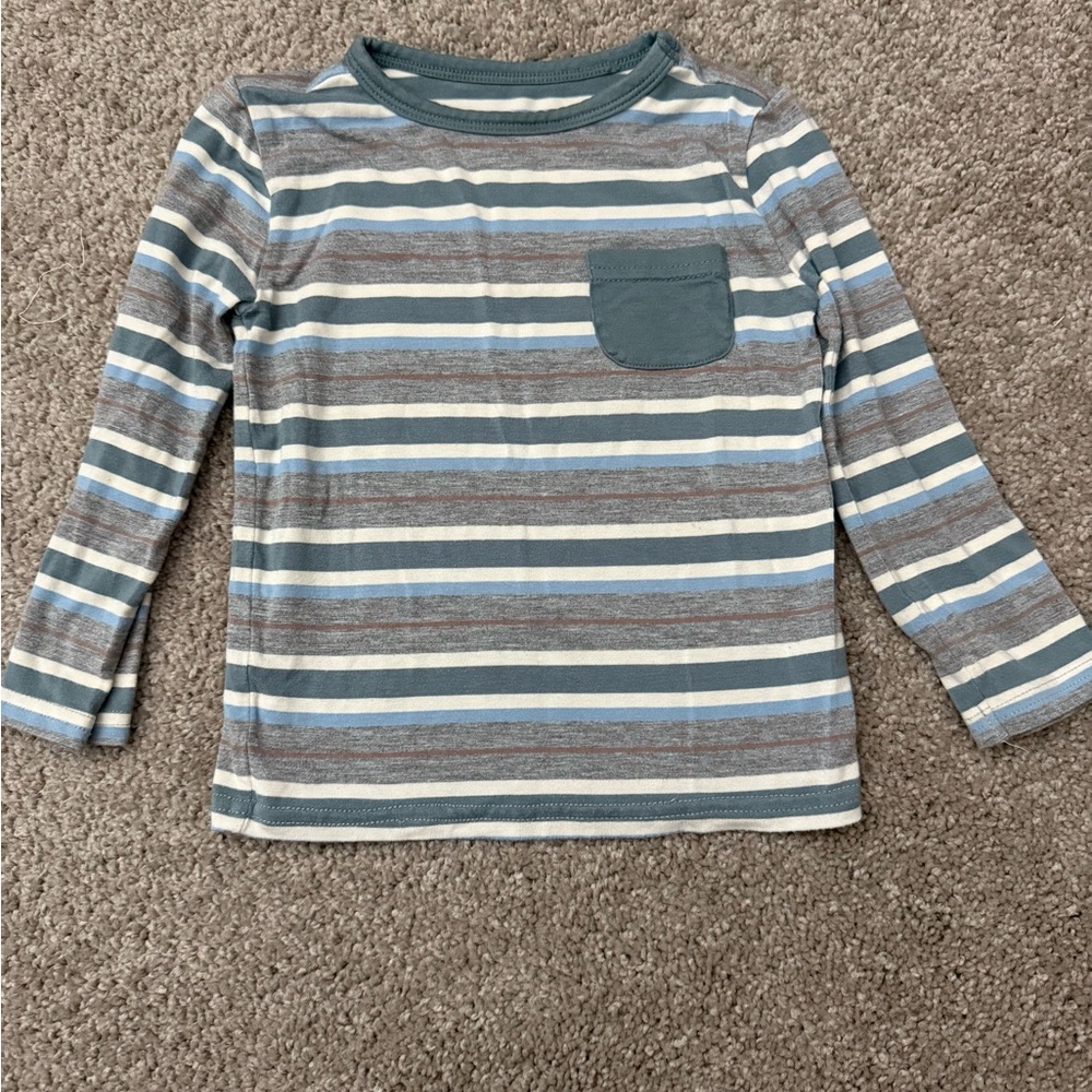 Little Sleepies Pocket Tee in Vintage Teal Stripe